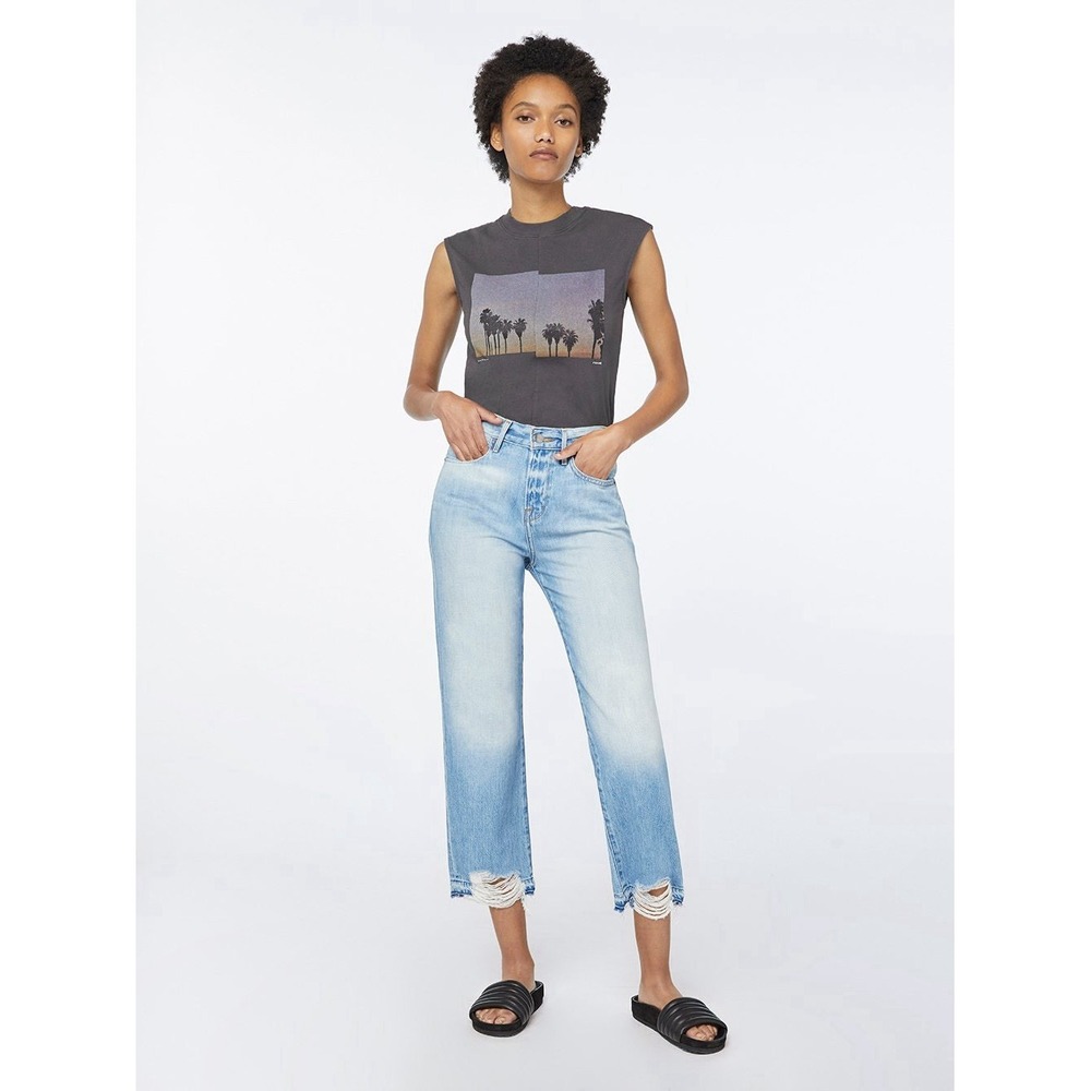 FRAME Le Hollywood Crop Jeans Women's Size 25 Light Wash Raw Hem Retail $245